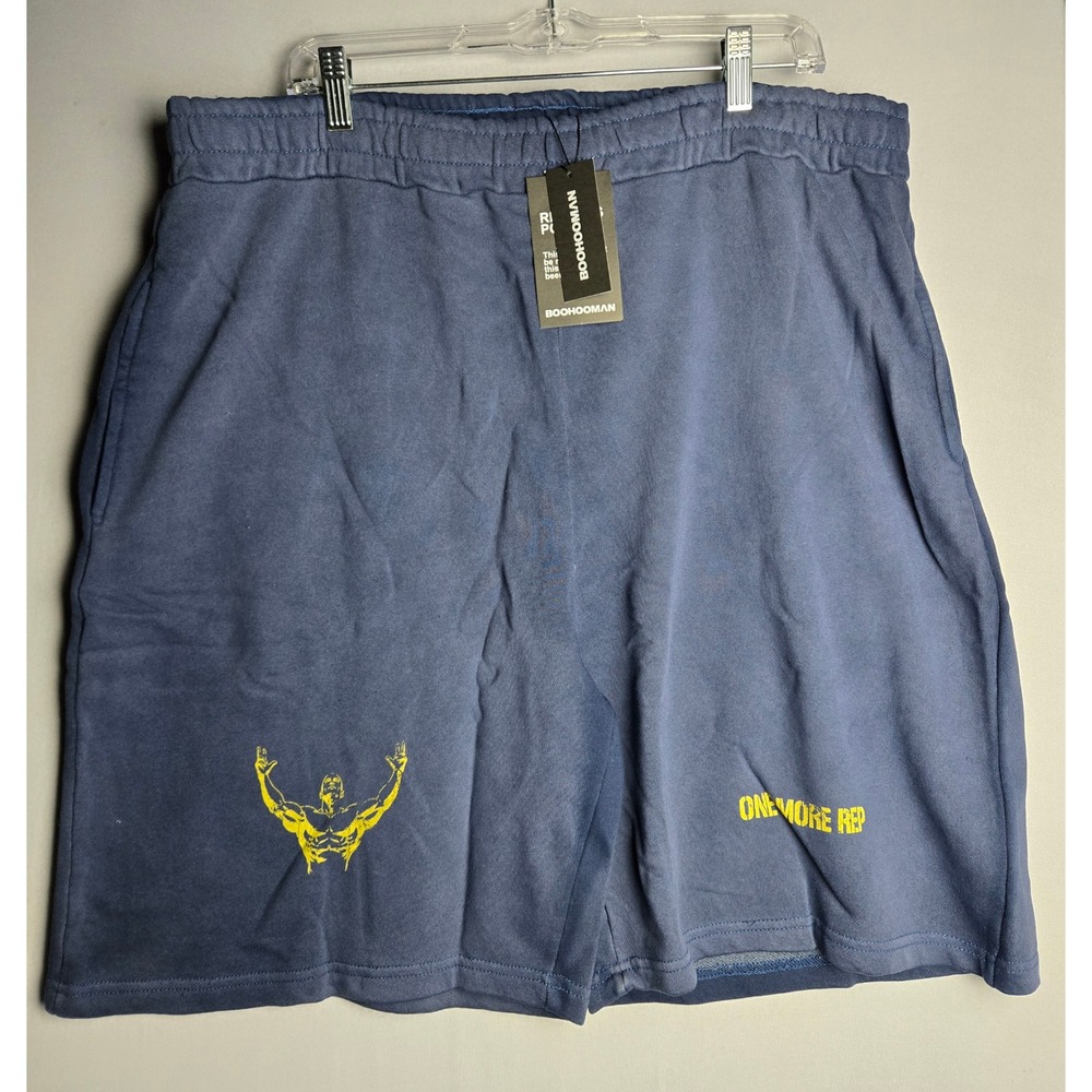 BoohooMAN Active Navy Blue One More Rep Loose Fit Washed 9 Inch Shorts 3XL NEW